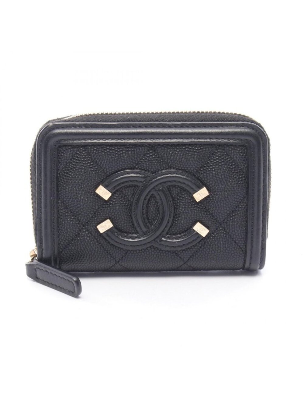 Chanel Coin Case CC Filigree Quilted Black Calf